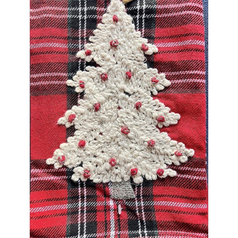 TARTAN PLAID CHRISTMAS Tree Dish Kitchen Towel Set of 2 Embroidered 20" x 28